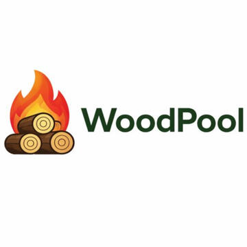 WoodPool logo with stacked firewood and flame icon