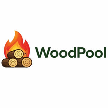 WoodPool logo WoodPool logo with stacked firewood and flame icon