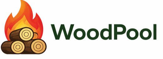 WoodPool logo with stacked firewood and flame icon